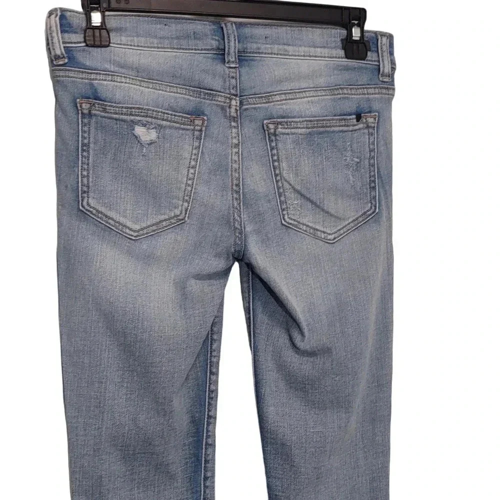 SP Black Label Frayed Skinny Distressed Blue Wash Straight Denim Jeans - Picture 5 of 8
